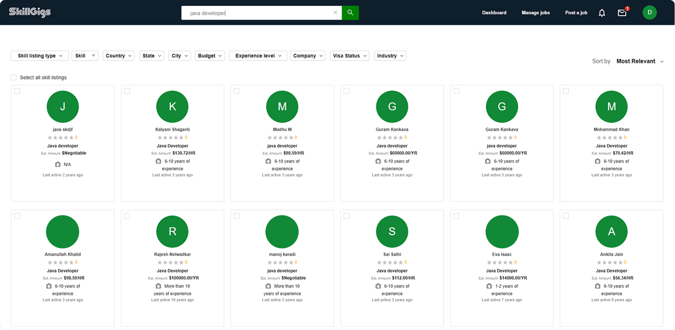 Skill Radar talent search